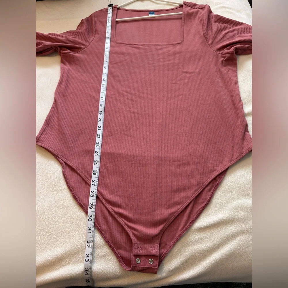 Old Navy Square Neck Ribbed Bodysuit Set of 2 (Dusty Pink & Wine) 3X